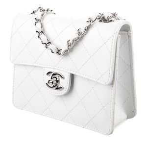 Chanel Vintage White Caviar Mini Square